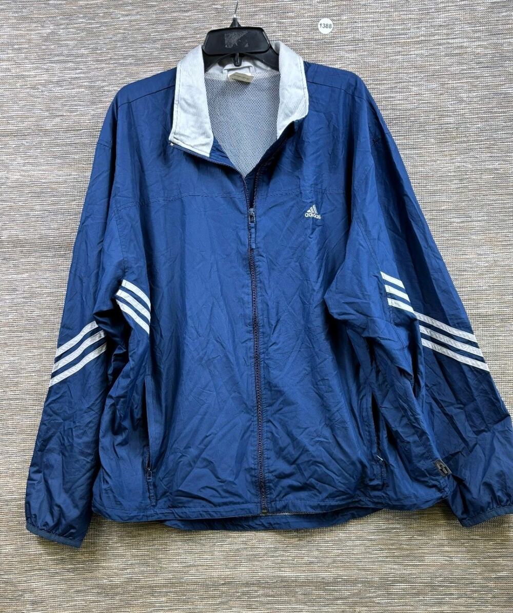 Adidas Windbreaker Jacket Blue 3 Stripe Lined Navy Blue Men's Size XL